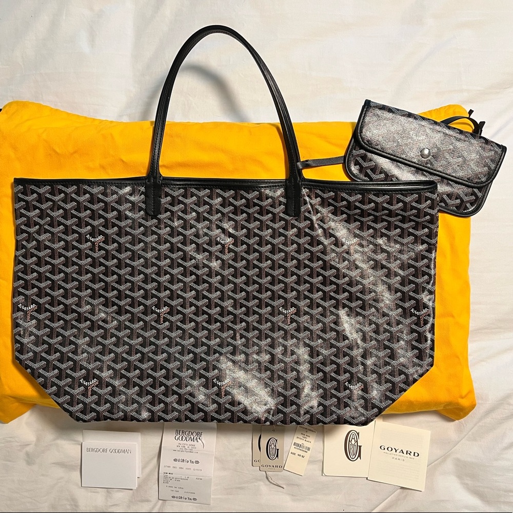 Goyard Saint Louis GM Bag Black Goyardine Black Leather